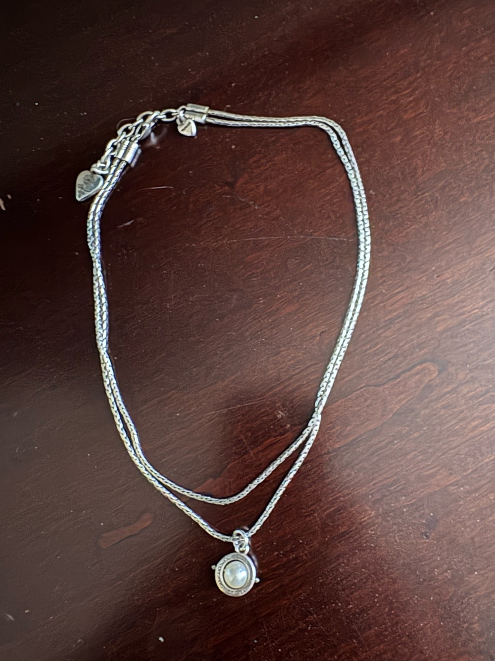 119. Brighton Wisdom Pearl Necklace Double Strand 16-18” Silver Tone